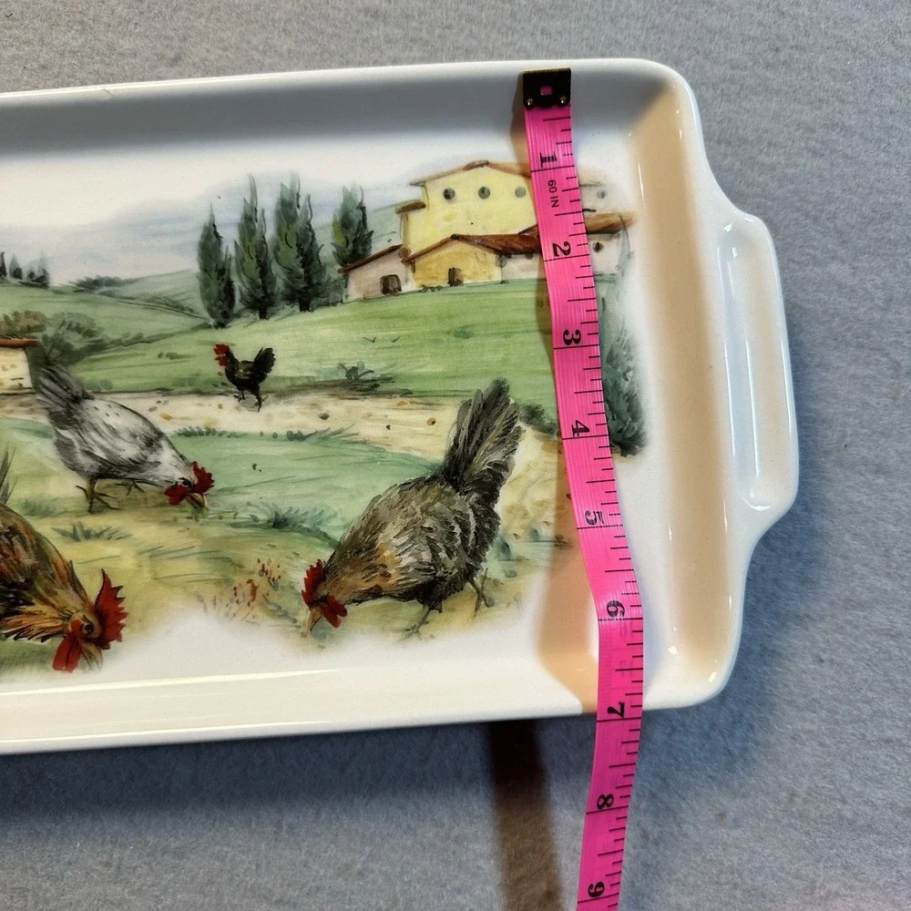 Azzurra Ceramiche Made in Italy Rooster Chicken Tray Cottagecore Tuscany 14 x 7